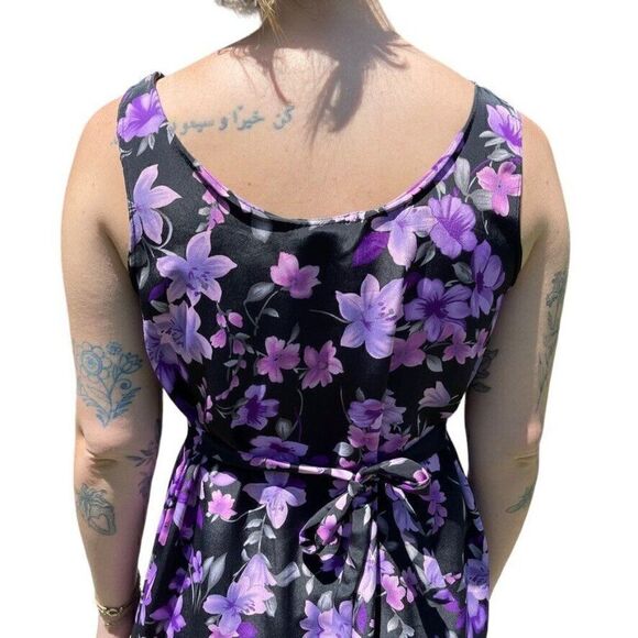 Vintage 90s Womens Purple Floral Tropical Hawaiian Mini Scoop Neck Dress Sz M - Picture 6 of 8